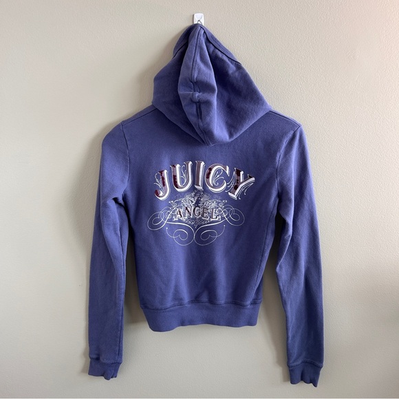 Juicy Couture Sweaters - Vintage Y2K Juicy Couture Rhinestone Angel Zip Up Hoodie Purple Small